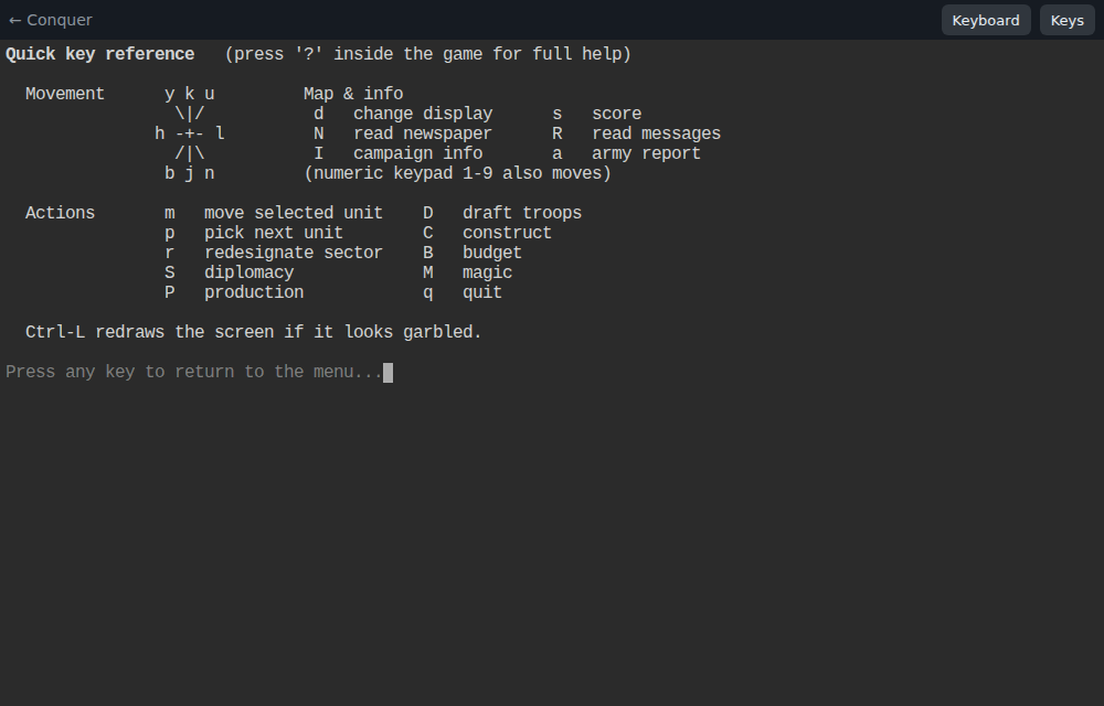 Option 3: the quick key reference.