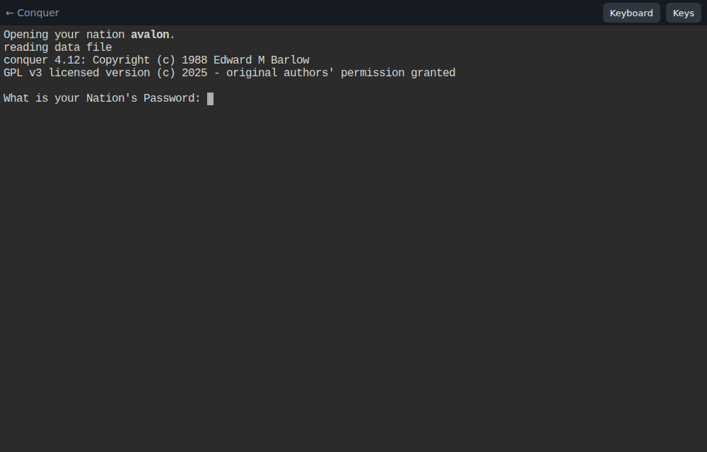 The game asks: What is your Nation's Password?