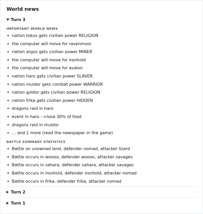 The world news section with the newspaper of the last turns.